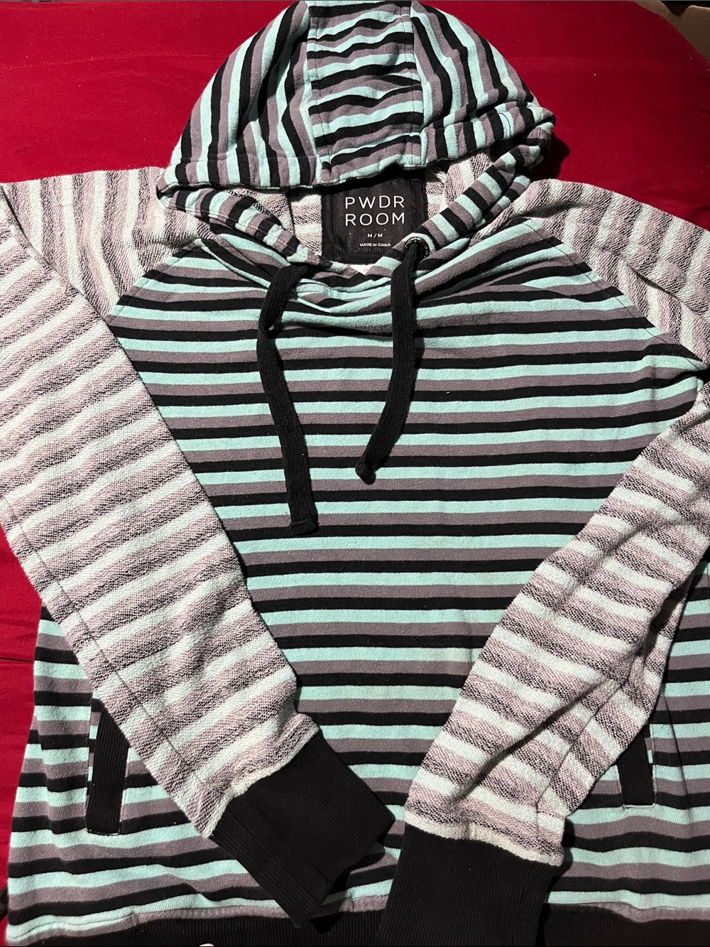 PWDR ROOM Men's Mint & Black Striped Hoodie Sweater